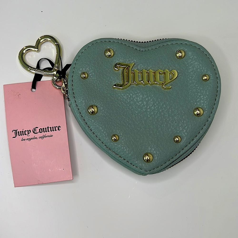 NWT JUICY COUTURE COOL BLUE STUDDED HEART KEYCHAIN WALLET